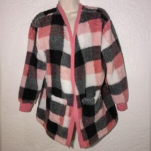 Derek Heart Pink Plaid Plush Sweater